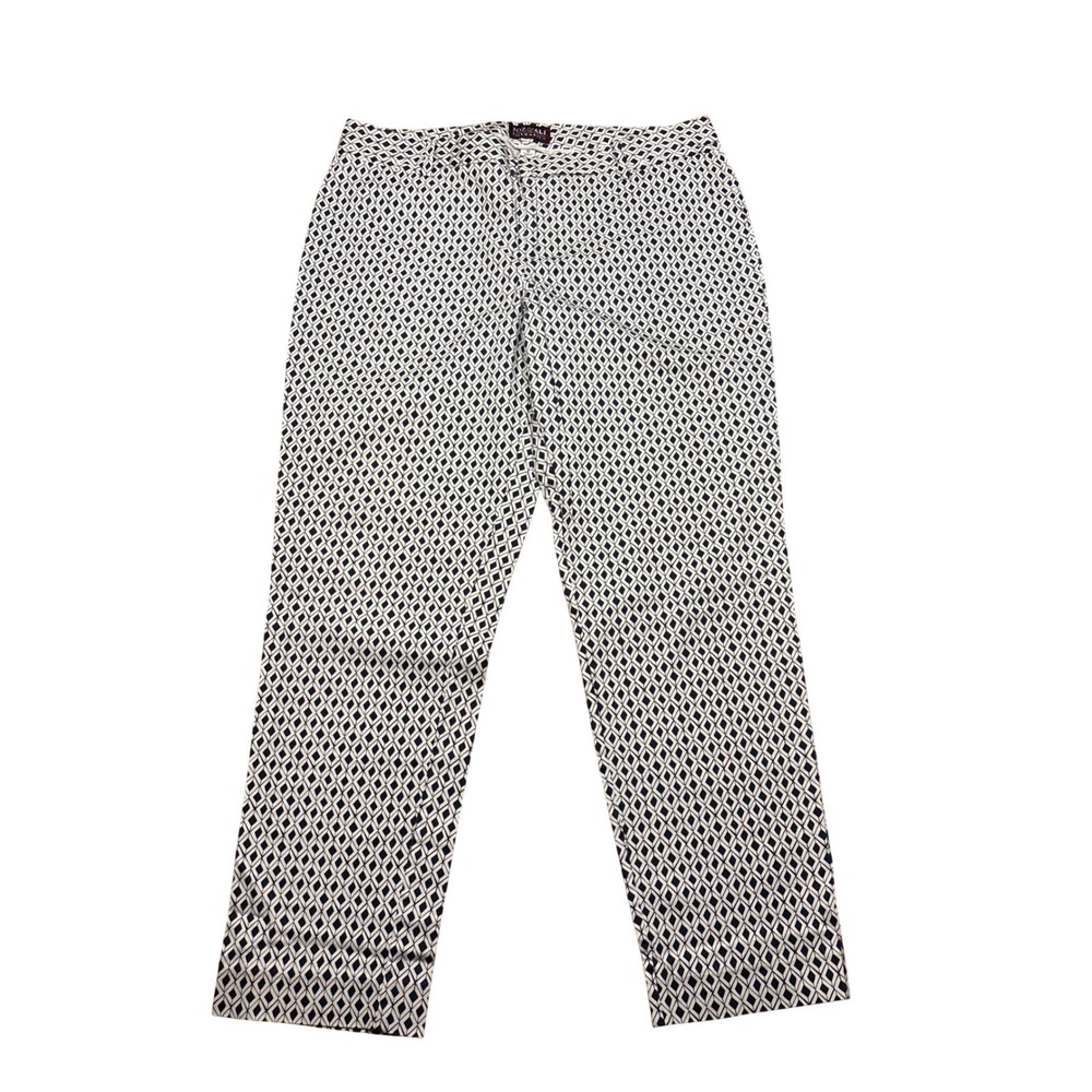 Roz & Ali The Smart Fit Navy White‎ Geometric Diamond Print Ankle Pants Size 10
